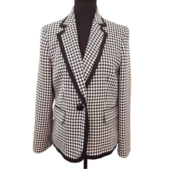 KASPER Houndstooth Blazer Size 8P Women's Black White Suit Coat Jacket Ladies - Picture 1 of 16